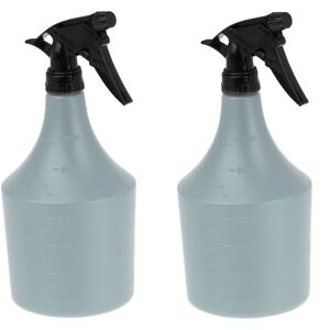 2x Spray Bottle, 1 Litre each, Nozzle with Mist & Stream, Scale, Refillable, Plastic, 25x12x10 cm, Grey/Black - Relaxdays