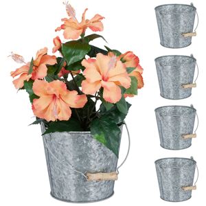 Zinc Pots, Set of 5, Galvanised Metal Bucket, Flower Planter, Plant Pot, Kitchen, Balcony & Garden, Silver - Relaxdays