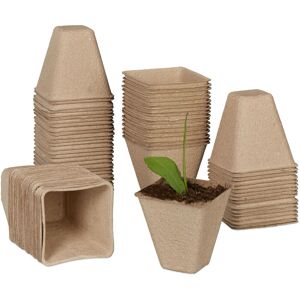 Set of 80 Propagator Pots, Biodegradable, Cellulose, hwd: 8 x 8 x 8cm, Growing Containers for Seeds, Natural - Relaxdays