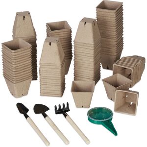 Relaxdays - Set of 120 Growing Pots, Incl. Accessories, Biodegradable, Planting, Propagation, hwd: 5.5 x 6 x 6 cm, Brown