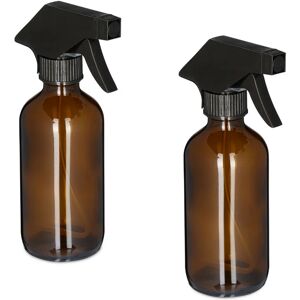 Set of 2 Glass Spray Bottles, 230 ml, Refillable, Nozzle, Mist & Stream, Hair & Plant Care, Cleaning, Brown - Relaxdays