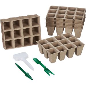 Relaxdays - Set of 200 Growing Pots, Incl. Accessories, Biodegradable, Planting, Propagation, hwd: 5 x 3.5 x 3.5 cm, Brown