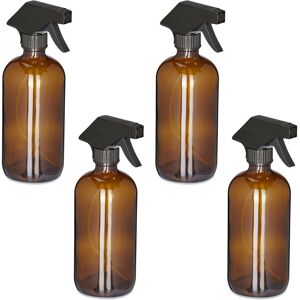 Relaxdays Set of 4 Glass Spray Bottles, 500 ml, Refillable, Nozzle, Mist & Stream, Hair & Plant Care, Cleaning, Brown