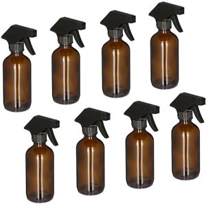 Set of 8 Glass Spray Bottles, 230 ml, Refillable, Nozzle, Mist & Stream, Hair & Plant Care, Cleaning, Brown - Relaxdays