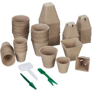 Relaxdays Set of 96 Growing Pots in Different Sizes, Including Accessories, Biodegradable, Planting, Propagation, Brown