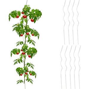 Spiral Tomato Stakes, Set of 10, Vegetable Climbing Rods, Supports, Galvanised Steel, ø 5 mm, 90 cm, Silver - Relaxdays