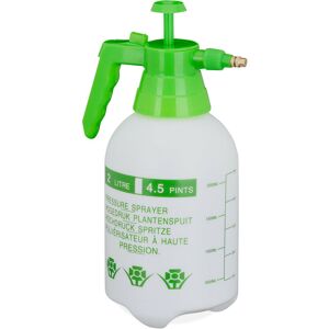Spray Bottle, 2 Litres Volume, Nozzle with Mist & Stream, Scale, Refillable, Plastic, 30x17x13 cm, White/Green - Relaxdays