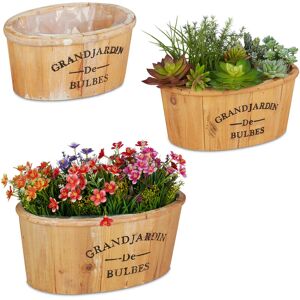 Relaxdays - Set of 3 Flowerpots in Various Sizes, for Garden, Balcony and Windowsill, Vintage Look, Foil Lined Natural