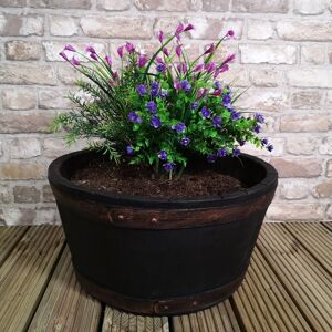 Samuel Alexander - Round Black Garden Barrel Planter 50cm - Oakwood Effect