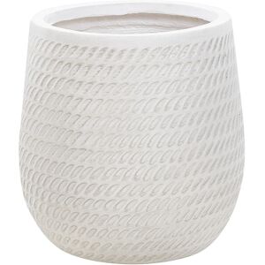 BELIANI Round Flower Plant Pot Fibre Clay Embossed Pattern Off-White ⌀ 27 cm Livadia - White