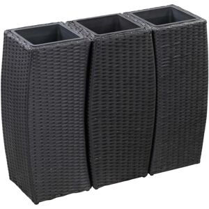 Garden Raised Beds 3 pcs Poly Rattan Black - Royalton