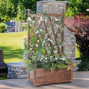 Unho - Rustic Wood Solid Garden Raised Bed with Trellis Planter Box