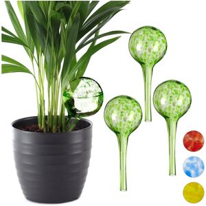 Relaxdays - Set of 4 Watering Globes, Regulated Irrigation for Plants & Flowers, Office & Holiday Aid, Glass, Green