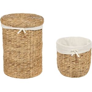 Beliani - Set of 2 Storage Laundry Basket Hamper with Lid Water Hyacinth Light Danang - Natural