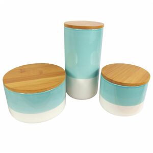 Leaf - Set of Three Canisters Aqua Green Ceramic Storage Jars with Lids