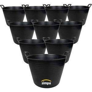 Simpa - 42L Large Multi Purpose Flexible Tub Buckets - black Qty 10 - Black