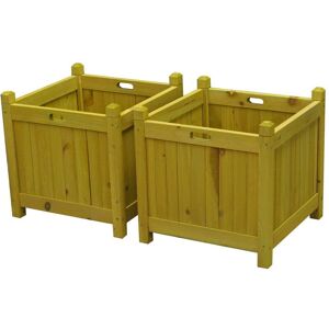 SELECTIONS Square Wooden Planters in Tan (Set of 2)