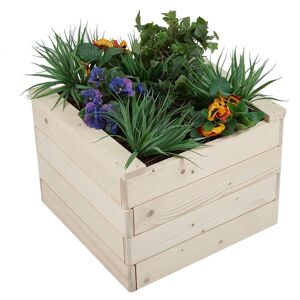 TRUESHOPPING Square Wooden Vegetable Planter Box Timber Flower Plant Pot Outdoor Herb Garden - Beige