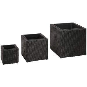 Sweiko - Garden Planters 3 pcs Poly Rattan Black VDTD26346