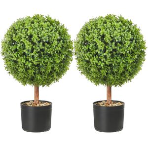 VEVOR Artificial Topiaries Boxwood Trees, 24 inch Tall (2 Pieces), Ball-Shape Faux Topiaries Plant with Planters, Green Feaux Plant w/ Replaceable