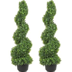 VEVOR Artificial Topiaries Boxwood Trees, 3ft Tall (2 Pieces) Faux Topiary Plant Outdoor, All-year Green Feaux Plant w/ Replaceable Leaves for Decorative