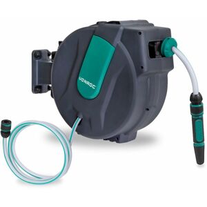 Vonroc - Automatic hose reel - Incl. 25m garden hose, connection hose, nozzle, couplings & tap connector