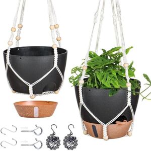 TLILY 10 Inch Hanging Planter for Indoor Plants, 2 Pack Self Watering Baskets Flower Pots with Drainage Hole Black