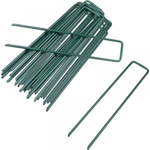 CYSLMUK 100 Pack of 15cm U-Garden Ground Nails Galvanized Steel Ground Nails for Weed Fabric, Netting, Artificial Grass, Tent, Membrane, Green