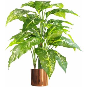 Leaf 100cm Large Fox's Aglaonema (Spotted Evergreen) Tree Artificial Plant with Copper Metal Planter