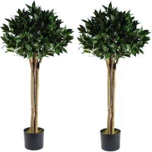 Leaf - 120cm Pair of Deluxe Luxury Artificial Bay Laurel Tree Topiary Ball - 4ft Tall