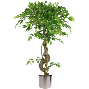 Leaf - 120cm Twisted Trunk Artificial Japanese Fruticosa Style Ficus Tree Silver Planter