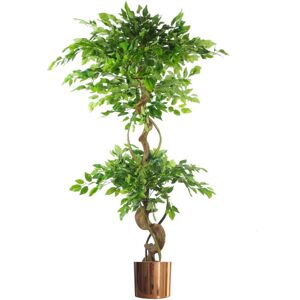 Leaf - 150cm Twisted Trunk Artificial Japanese Fruticosa Ficus Tree Copper Planter