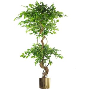 Leaf - 150cm Twisted Trunk Artificial Japanese Fruticosa Ficus Tree Gold Planter