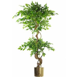Leaf - 150cm Twisted Trunk Artificial Japanese Fruticosa Ficus Tree Gold Planter