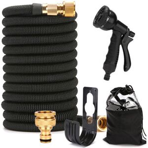 ZVD - 15M/50FT Expandable Garden Hose, Solid Brass Fittings, eu Standard Retractable Hose with Shut-Off Valve and 8 Function Spray Nozzle