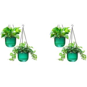 TLILY 2 Pack Self Watering Planters Indoor Hanging Flower Pots, 6.5 Inch Outdoor Hanging Plant Pot Basket (Emerald)