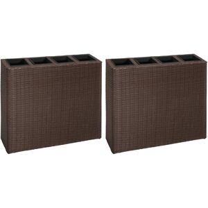 Bonnevie - 2 pcs Garden Raised Bed,Planter,Plant pot,Flower box with 4 Pots Poly Rattan Brown(2x41085) VSVS469645