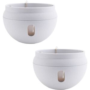 Tlily - 2Pcs Plastic Hanging Planter Self Watering Basket with Hooks, Flower Pot Detachable Base White