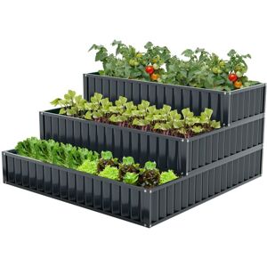 Costway - 3-Tier Raised Garden Bed Heavy-Duty Metal Outdoor Planter Box-Black