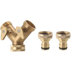 TLILY 3/4 Inch 2 Way Hose Splitter Brass y Valve Garden Tap Connector with X3/4 Water Outside Kit