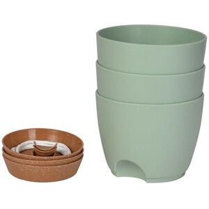 TLILY 3Pack 6.5Inch Self Watering Pots for Indoor Plants,Flower Pots Planter with Drainage Holes and Wick Rope,Green