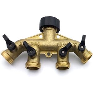 TLILY 4 Way Brass Hose Splitter, 3/4inch Faucet Manifold, Garden Connector Tap Solid Brass-Yellow