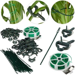 Relaxdays - 220-Pc Set, Plant Growing Supports, Stable Plant Clips, Twist Ties, Binding Wire Reel with Cutter, Green
