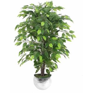 Leaf - 90cm Artificial Ficus Tree / Plant - Silver Metal Planter