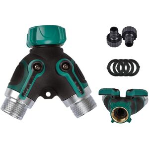 2-Way Faucet Splitter 3/4', Garden Hose Connector with Individual On/Off Valves, Faucet Adapter with 2 Connectors and 4 Rubber Washers - Alwaysh