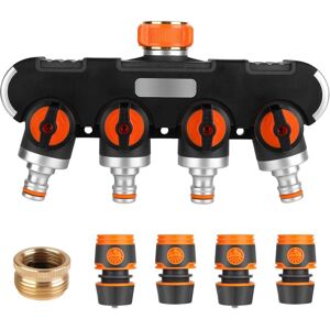 Alwaysh - 4-Way Watering Distributor - 3/4' and 1/2' Water Distributor with Faucet Valve to Connect Two Devices Simultaneously, Adjustable Water Flow