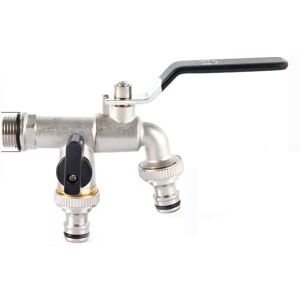 AlwaysH Garden Double Faucet, Brass Water Tap, High Quality 3/4 Inch Caliber Faucet - Black