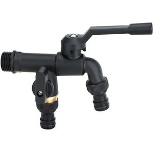 Garden Hose Faucet, Black Brass Faucet, Double Outlet for Garden, Yard (Double Head) - Alwaysh