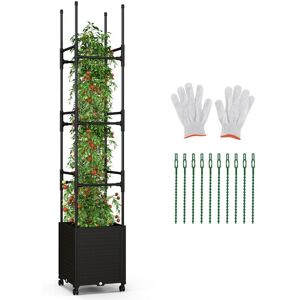 Costway - Raised Garden Bed Self-Watering Planter Box 219 cm Rolling Tomato Cage