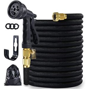 ZVD - Expandable Garden Hose 30m Reinforced Adaptable 1/2' and 3/4' 10 Spray Modes Flexible and Anti-Leak Connection and Storage Bag Supplied Black